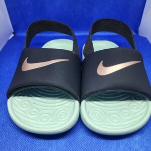 Nike Black and Mint Green Slide Sandals Sporty Comfort For Toddler